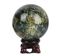 LTRAJUYNH Crystal Amber Mica Sphere with Stand,Raw Stone Polished Ball Decoration for Home & Office Desktop,Christmas, 60mm