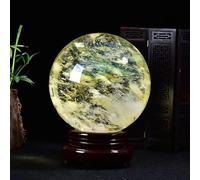 LTRAJUYNH Crystal Smelting Yellow Quartz Crystal Ball, Citrine Polished Divination Crystal Sphere with Wood Stand,Decorative Sphere for Feng Shui,19cm