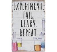 LTRAJUYNH Experiment Fail Learn Repeat Retro Tin Sign Chemist Humor Wall Decor for School Laboratory Science Room 8 X 12 in