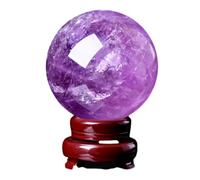 LTRAJUYNH Gem Amethyst Crystal Ball Crystals Sphere with Wooden Stand Home,80mm