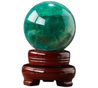 LTRAJUYNH Green Fluorite Ball Crystal with Stand Decorative Stone Sphere Divination Witchcraft Gifts Spiritual Room Decor,9cm/3.5in