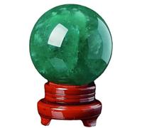 LTRAJUYNH Green Fluorite Crystal Ball, Crystals Ball Polished Divination Sphere with Wood Stand for,Yoga,FengShui,Witchcraft Halloween,9cm