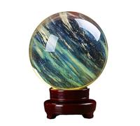 LTRAJUYNH Melting Yellow Crystal Ball Citrine Sphere with Wooden Stand Quartz Ball Crystal Ball for Feng Shui Home Decoration,8cm