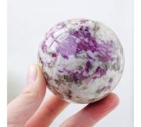 LTRAJUYNH Plum Blossom Tourmaline Crystal Ball Handcrafted Polished Gemstone Sphere with Wooden Stand for Decorative Ball, Gazing Divination or Feng Shui, And Fortune Telling Ball,75~80mm