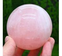 LTRAJUYNH Rose Quartz Crystal Spheres Magic Ball Ornament with Wood Stand for, Scrying,Decoration,Feng Shui Stone,7.5~8cm