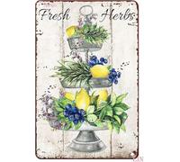 LTRAJUYNH Vintage Metal Sign Lemon Blueberry Fresh Herbs Floral Botanical Decor For Kitchen Home Garden Herb Station Wall Plaque 8 X 12 inch