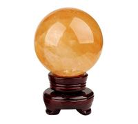 LTRAJUYNH Yellow Calcite Quartz Crystal Ball,Large Citrine Gemstone with Stand, Sculpture Figurine for Feng Shui Office Home Decorations,15cm