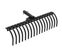 LTSEAME Rastrello da traino da 122 cm, nero resistente, con ricevitore da 5 cm, adatto per trattore da prato, ATV, UTV, rastrello da giardino in acciaio antiruggine per aghi di pino, foglie e erba