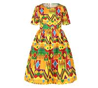 LTWOTEJNG Dashiki Ragazza Vestiti Tradizionali 16 Abiti Manica rotonda Africana Bambino Ankara Abito Corto Collo Stile Principessa Abiti Gonna di Tulle Ragazza Halloween, giallo., 5-6 Anni