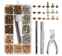 Luabue 300 Set Rivetti in Pelle Bottoni a Rivetto per Cuoio Doppio Rivetti Metallici 6/8/12mm con 3 Fissaggio per Borse Cinture Tracolla Scarpe Riparazioni 3 Colore Oro Bronzo Argento