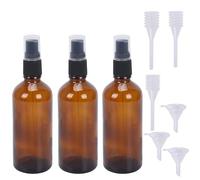 Luabue 3PCS 100ml Marrone Bottiglie Spray Bottiglie Flaconi spray di vetro ambra vuote da 100ml con pipette e imbuti per aromaterapia Profumo medicina Olio Essenziale e Alcool