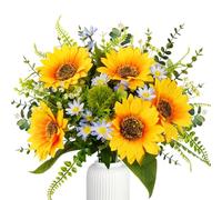 Luabue Fiori Artificiali Girasoli Margherite Blu con Eucalipto Artificiale e altre Foglie Verdi Bouquet di Fiori Finti per Decorazioni Matrimonio Centrotavola la Casa