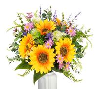 Luabue Fiori Artificiali Girasoli Margherite Rosa con Lavanda ed Eucalipto Artificiali Bouquet di Fiori Finti per Decorazioni Matrimonio Centrotavola la Casa