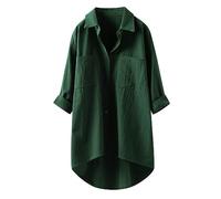Luadnysin Camicia Donna Manica Lunga Camicia in Lino Donna Elegante Estiva Maglie Estive Cotone Maglietta Verde Scollo A V Eleganti Azzurra Tshirt Camicie Blusa Curvy Oversize Magliette Corta Fiori