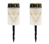 Luarisgur Set di 2 luci solari per cimitero con colomba della pace dorata, set di 2 luci solari commemorative impermeabili per i propri cari, luci solari per esterni, per cortile, giardino, patio