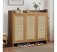 Luban Nese - Scarpiera in stile boho, per ingresso, in legno, per porta d'ingresso, corridoio, Zapatero, Organizador, scarpiera in rattan con 3 ante, scarpiera autoportante