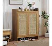 Luban Nese - Scarpiera in stile boho, per ingresso, in legno, per porta d'ingresso, corridoio, Zapatero, Organizador, scarpiera in rattan con 2 ante, scarpiera autoportante