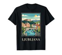 Lubiana Slovenia Riverside Castle Travel Art Maglietta