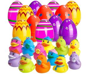 Lubibi 12 Pezzi Uovo di Pasqua Plastica Giocattolo Paperella di gomma Morbidi a Tema di parperelle di Gomma per Pasqua paperelle per bagnetto,Uova di Pasqua Piene di con Giocattoli Regalo Bambini