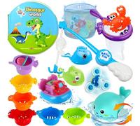 Lubibi 16 Pezzi Giocattoli da Bagnetto per Bambini, con Retino、Libro da bagno a tema dinosauri, Giocattoli galleggianti a spruzzo d'acqua, Un compagno per il bagnetto per bambini di 1, 2, 3 ,4 anni
