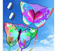 Lubibi 2 pcs Aquilone Bambini e Adulti,Aquiloni Colorati Facili da Far Volare,Aquiloni Farfalla,con corda per aquilone e manico,per Bambini e Adulti Principianti,100*72CM-Con una lunga coda di 145 CM