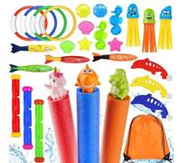 Lubibi 29pcs Giocattoli da Immersione Allenamento in Piscina,Giocattoli da Piscina,Set da Giocattolo Subacqueo,con Pistola ad Acqua,Torpedo Banditi,Giocattolo Anelli da Immersione,con Custodia,Bambini