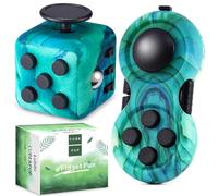 Lubibi 2Pcs Verde Fidget Toys Giocattolo, Cubo Antistress Ansia Relief Giocattoli con 6 Diverse funzioni, Fidget Pad, Giocattolo Sensoriale Giocattolo Antistress Giocattolo Regalo per Adulti e Bambini