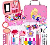 Lubibi Sirena Set Trucco Lavabile per Bambini con Valigetta,24 Pezzi Testati per la Sicurezza Kit di Cosmetici Veri per Bambini Regalo di Natale di Compleanno Giocattolo per Ragazze età 456879 10 11