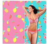 Lubibi Telo Mare Microfibra, Confezione Da 2 Pz 160 * 80cm Telo Mare Grande, Asciugatura Rapida, e Ultraleggero,Controllo Della Sabbia, Per Spiaggia, Sauna, Fitness, Yoga, Tema Fenicottero e Frutta