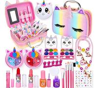 Lubibi Unicorno Set trucco per bambini 25 Pezzi Sicuro e lavabile Kit di Cosmetici Veri per Bambini con Borsa per cosmetici Regalo di Compleanno di Natale Giocattolo per Ragazze età 456789 10