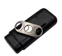 Lubinski - Portasigari in pelle per 3 tubi, foderato in legno di cedro, humidor con tagliasigari, set regalo in confezione regalo (nero)