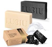 lubiu Sapone Naturale Artigianale - Saponetta Solida per Corpo, Viso e Mani - Set Carbone + Latte di Capra (2×100 g)