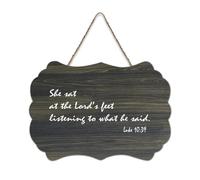 Luca 10:39 She Sat at The Lord's Feet Listening to What He Said Cartello di benvenuto in legno rustico per portico anteriore porta decorazione da parete fattoria cartello in legno per scuola, aula