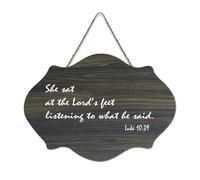 Luca 10:39 She Sat at The Lord's Feet Listening to What He Said Cartello di benvenuto in legno rustico per portico anteriore porta decorazione da parete fattoria cartello in legno per scuola, aula