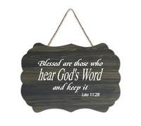Luca 11:28, decorazione da parete in legno, con scritta in lingua inglese "Blessed Are Those Who Hear God's Word And Keep It", rustico, in legno, da appendere, per soggiorno, camera da letto, porta