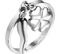 Luca Barra ANELLO DONNA IN ACCIAIO CON CORNO E QUADRIFOGLIO