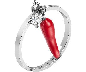 Luca Barra ANELLO DONNA IN ACCIAIO CON CORNO ROSSO E PUNTO LUCE