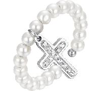 Luca Barra ANELLO DONNA IN ACCIAIO CON PERLE SINTETICHE E CROCE CON CRISTALLI BIANCHI