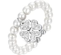 Luca Barra ANELLO DONNA IN ACCIAIO CON PERLE SINTETICHE E QUADRIFOGLIO CON CRISTALLI BIANCH