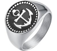 Luca Barra ANELLO UOMO IN ACCIAIO CON ANCORA E SMALTO NERO