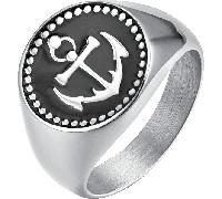 Luca Barra ANELLO UOMO IN ACCIAIO CON ANCORA E SMALTO NERO