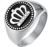 Luca Barra ANELLO UOMO IN ACCIAIO CON CORONA E SMALTO NERO