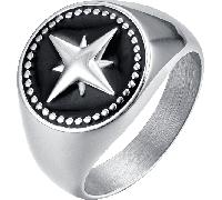 Luca Barra ANELLO UOMO IN ACCIAIO CON ROSA DEI VENTI E SMALTO NERO