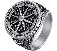 Luca Barra ANELLO UOMO SIGILLO IN ACCIAIO CON ROSA DEI VENTI, Argento / 21