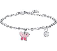 Luca Barra BRACCIALE BAMBINA IN ACCIAIO CON FARFALLA CON SMALTO ROSA E CRISTALLO BIANCO