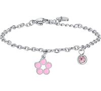Luca Barra BRACCIALE BAMBINA IN ACCIAIO CON FIORE CON SMALTO ROSA E BIANCO E CRISTALLO