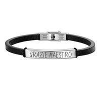 Luca Barra Bracciale, Bracciale da Uomo in Cuoio Grazie Maestro con Piastra con Smalto Nero. La referenza è BA1575