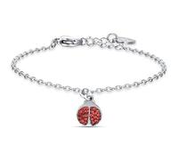 Luca Barra Bracciale da Bambino Collezione Spring. Bracciale in Acciaio con Coccinella e Cristalli Rossi. Lunghezza: 14 + 2 cm. Misura Coccinella: 9 x 7 mm. La referenza è jb124