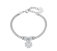 Luca Barra Bracciale da Donna Collezione Pretty Moment. Bracciale Realizzato in Acciaio con Quadrifoglio e Cristalli Bianchi. Lunghezza: 16,5 + 3 cm. La referenza è bk1940
