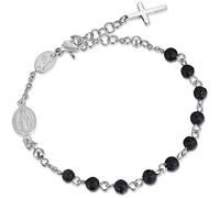 Luca Barra Bracciale da Uomo Collezione Religion. Bracciale Rosario in Acciaio con Pietra lavica. Lunghezza: 18 + 3 cm. La referenza è lbba1078